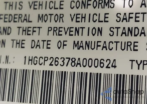 2008 Honda Accord Lx from USA, damaged, VIN 1HGCP26378A000624